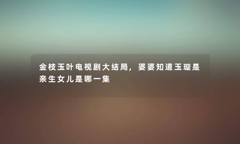 金枝玉叶电视剧大结局,婆婆知道玉璇是亲生女儿是哪一集