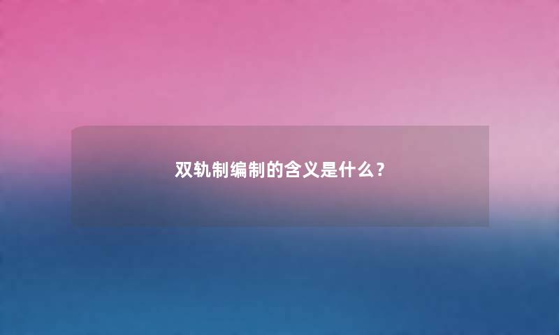 双轨制编制的含义是什么？