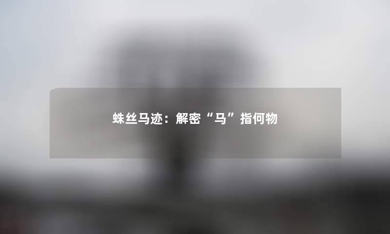 蛛丝马迹：解密“马”指何物