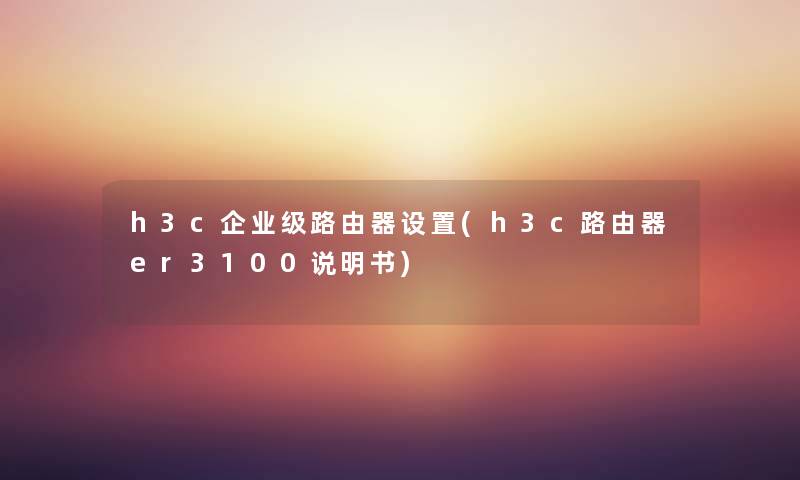 h3c企业级路由器设置(h3c路由器er3100说明书)