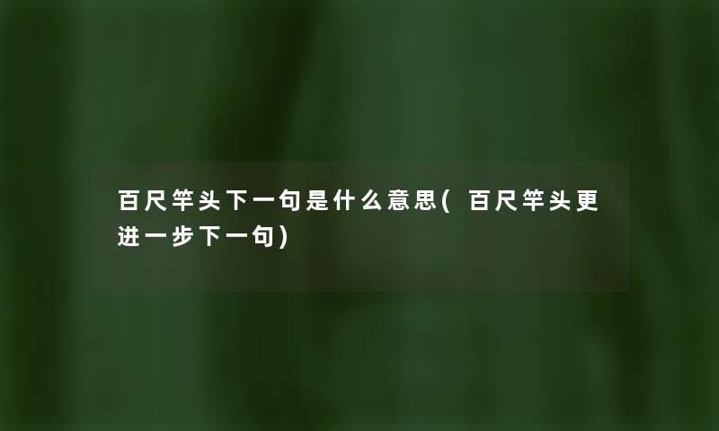 百尺竿头下一句是什么意思(百尺竿头更进一步下一句) 百尺竿头下一句是什么意思(百尺竿头更进一步下一句)