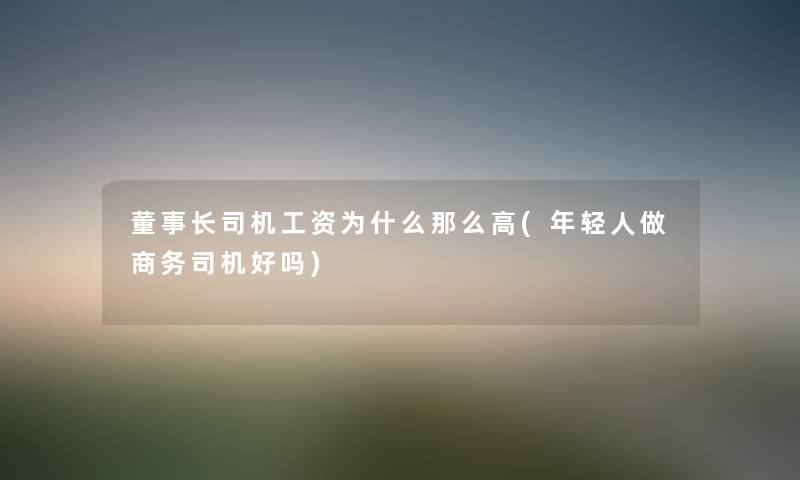 董事长想象中哈司机工资为什么高(年轻人做商务司机好吗) 董事长想象中哈司机工资为什么高(年轻人做商务司机好吗)