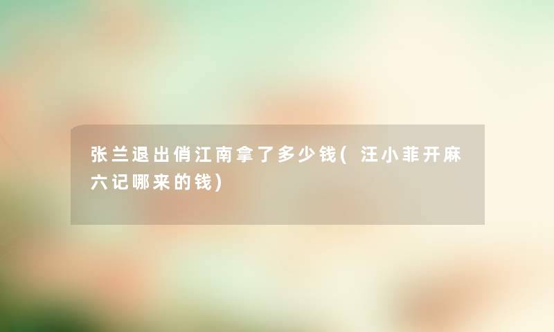 张兰退出俏江南拿了多少钱(汪小菲开麻六记哪来的钱) 张兰退出俏江南拿了多少钱(汪小菲开麻六记哪来的钱)