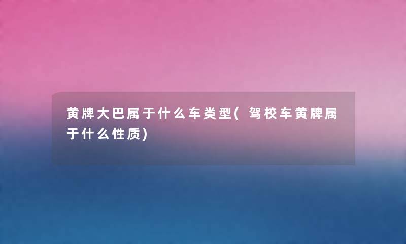 黄牌大巴属于什么车类型(驾校车黄牌属于什么性质)