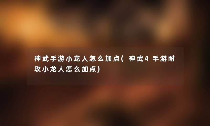神武手游小龙人怎么加点(神武4手游耐攻小龙人怎么加点) 神武手游小龙人怎么加点(神武4手游耐攻小龙人怎么加点)