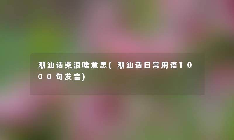 潮汕话柴浪啥意思(潮汕话日常用语1000句发音) 潮汕话柴浪啥意思(潮汕话日常用语1000句发音)