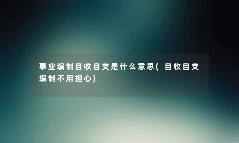 事业编制自收自支是什么意思(自收自支编制不用担心) 事业编制自收自支是什么意思(自收自支编制不用担心)
