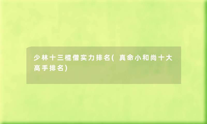 少林十三棍僧实力推荐(真命小和尚一些高手推荐)