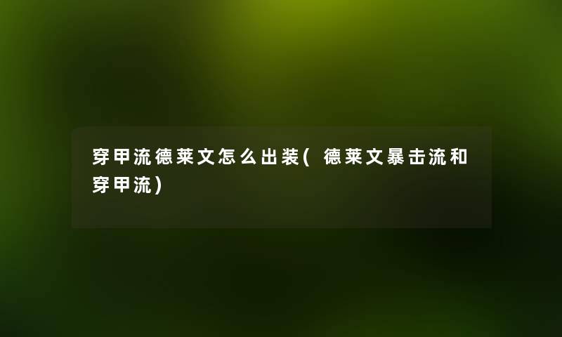 穿甲流德莱文怎么出装(德莱文暴击流和穿甲流) 穿甲流德莱文怎么出装(德莱文暴击流和穿甲流)