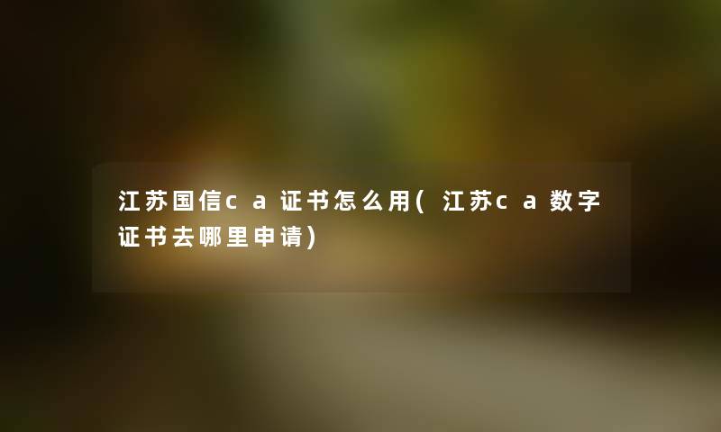 江苏国信ca证书怎么用(江苏ca数字证书去哪里申请) 江苏国信ca证书怎么用(江苏ca数字证书去哪里申请)