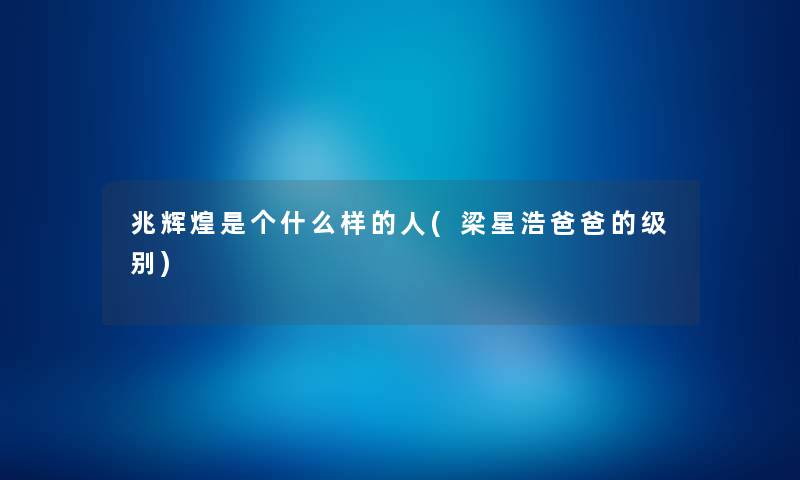 兆辉煌是个什么样的人(梁星浩爸爸的级别) 兆辉煌是个什么样的人(梁星浩爸爸的级别)