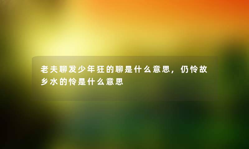 老夫聊发少年狂的聊是什么意思,仍怜故乡水的怜是什么意思 老夫聊发少年狂的聊是什么意思,仍怜故乡水的怜是什么意思