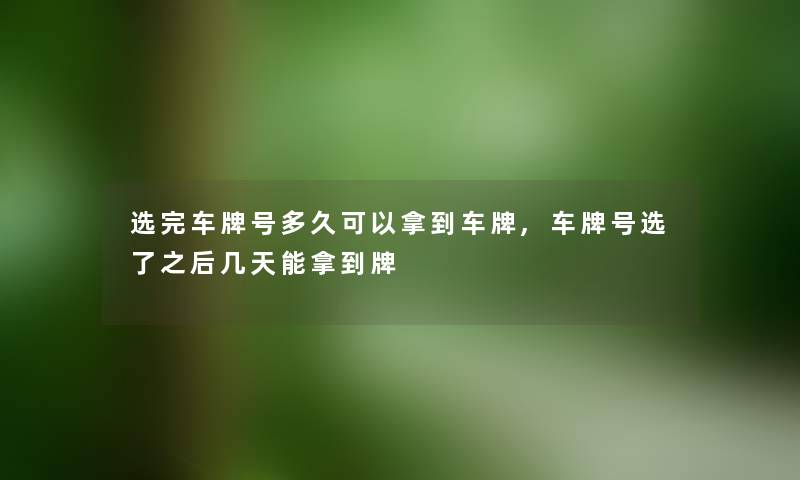 选完车牌号多久可以拿到车牌,车牌号选了之后几天能拿到牌 选完车牌号多久可以拿到车牌,车牌号选了之后几天能拿到牌