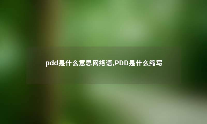 pdd是什么意思网络语,PDD是什么缩写
