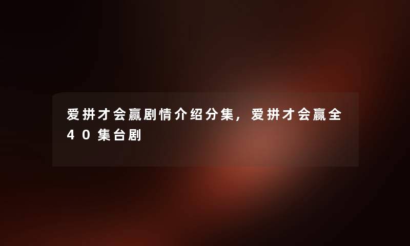 爱拼才会赢剧情介绍分集,爱拼才会赢全40集台剧