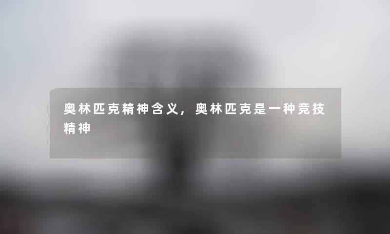 奥林匹克精神含义,奥林匹克是一种竞技精神