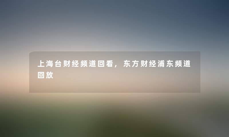 上海台财经频道回看,东方财经浦东频道回放